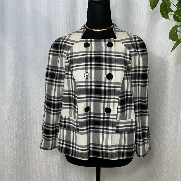 BANANA REPUBLIC FACTORY White/Black Plaid Double Breasted Jacket S Petite (PM) - Picture 6 of 8